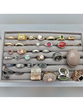 Lot of 35 Assorted Rings Mixed Sizes & Colors Fashion Jewelry